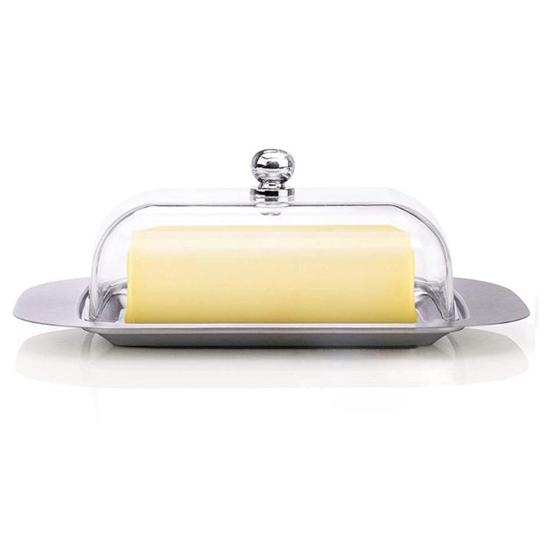 Stainless Steels Butter Container With Transparent Lid For Kitchen Storage Cheese Dish Home Accessories
