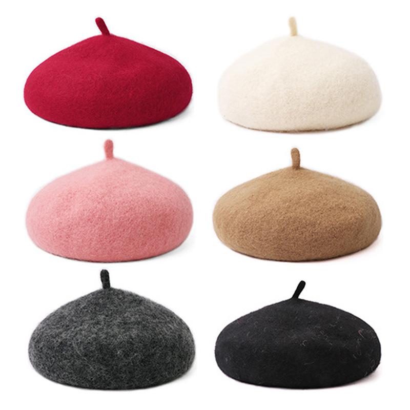 Autumn Winter Baby Girls Beret Hat Korean Warm Wool Hats for Kids Solid Color Toddler Infant Beanie Classic Children Accessories
