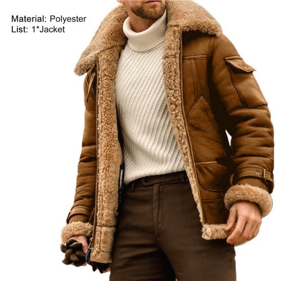 Male Jacket Turn-down Collar Pockets Polyester Zipper Closure Winter Coat for Outdoor