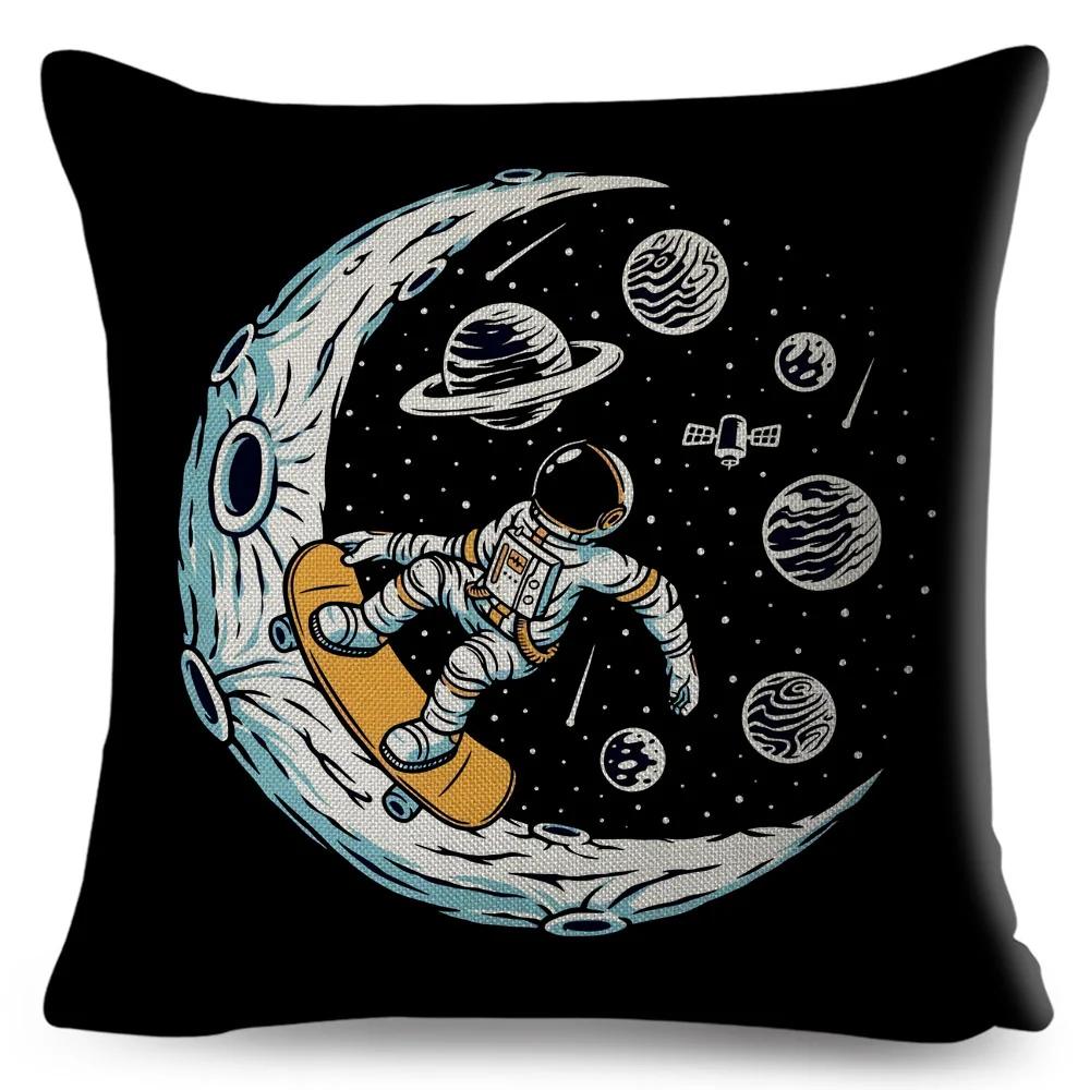 Cartoon Astronaut Sports Cushion Sofa Home Decoration Kids Room Planet Music Pillowcase