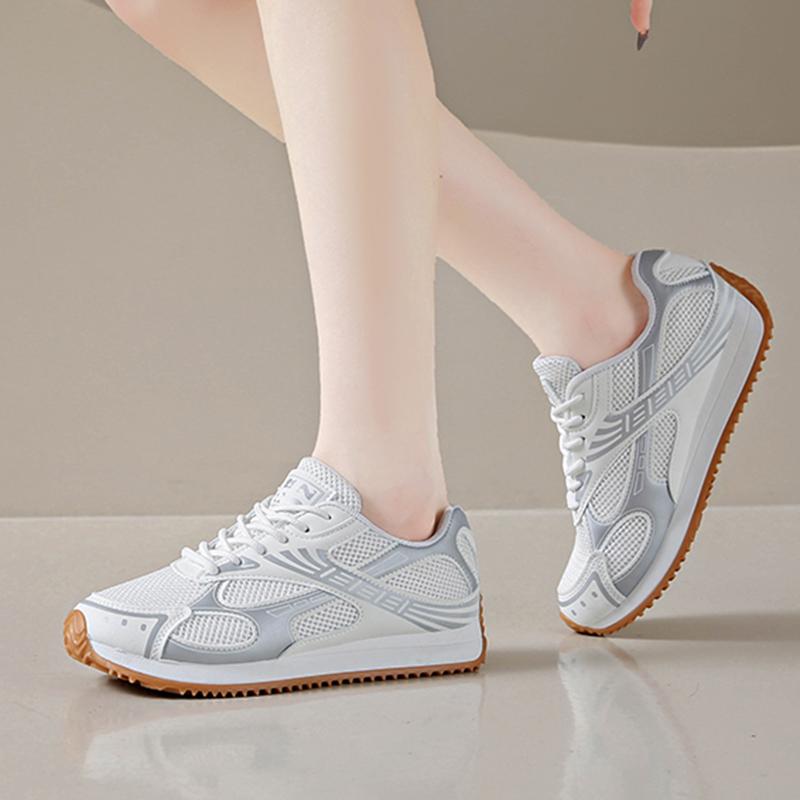 Fashion Breathable Mesh Platform Sports Sneakers Women Fashion Sliver Thick Bottom Vulcanized Shoes Woman Comfy Lace Up Tennis Shoes
