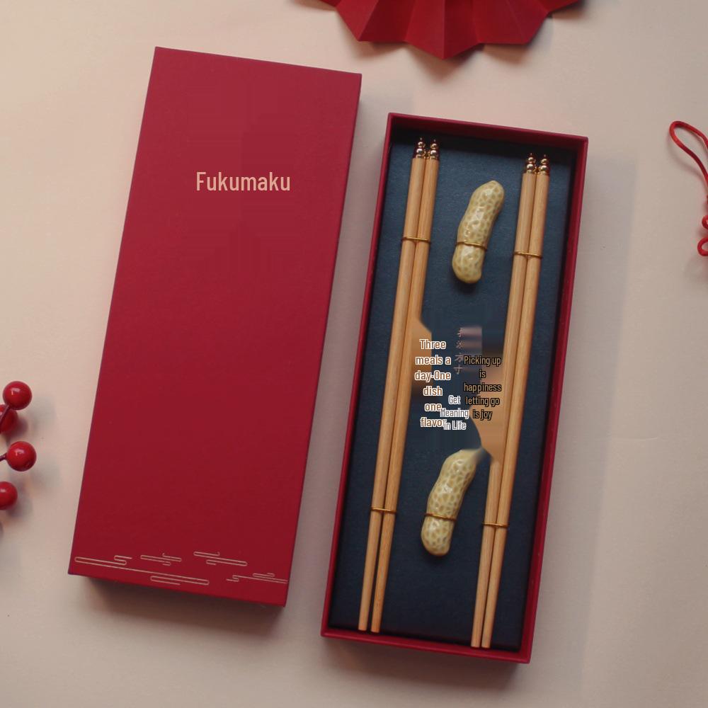 Engraved Logo Chopstick Rest Gift Set with Engraving & Hot Stamping for Corporate Souvenirs