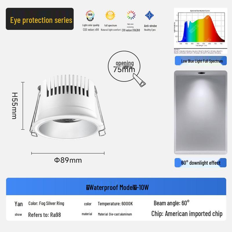 Wasserdichter blendfreier beschlagfreier Einbaustrahler mit schmalem Rand für Küche und Badezimmer