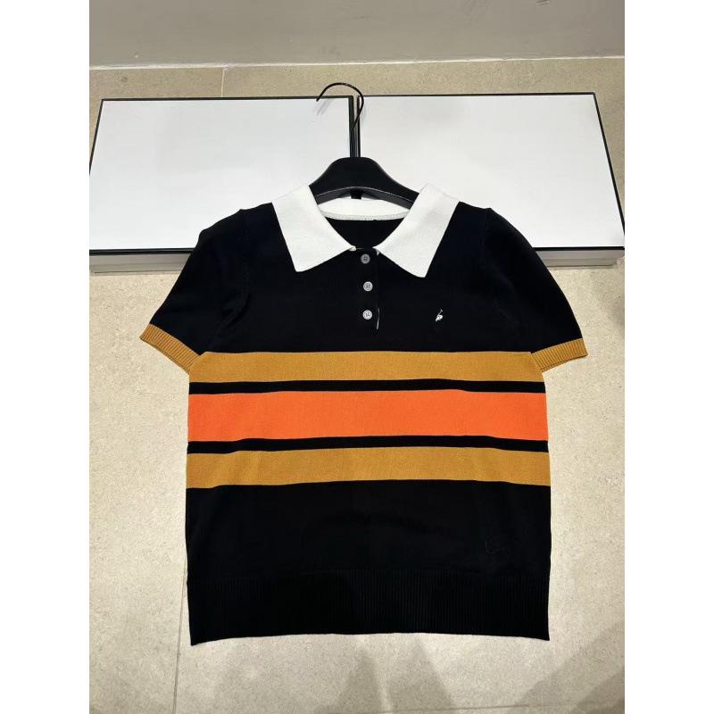 Little Horse Striped Lapel Knit Top: Casual Summer 2026 Short Sleeve
