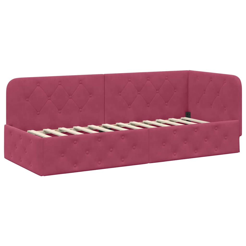 L Shaped Corner Bed Frame Burgundy 80 X 200 Cm Velvet