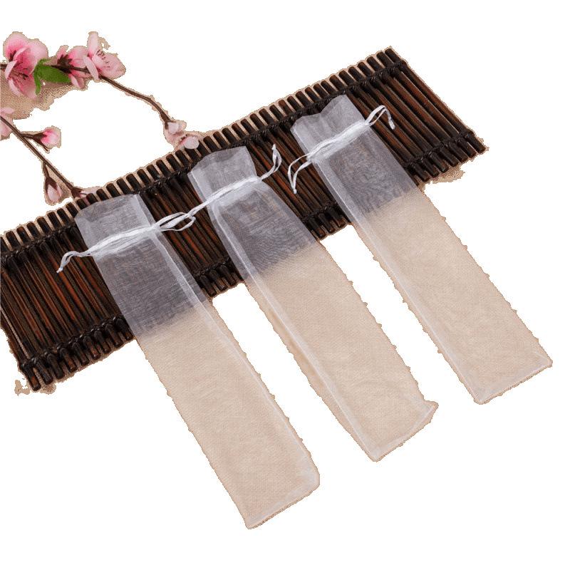 Organza White Fan Mesh Bag with Solid Pearl Gauze and Drawstring - Wedding Accessory.