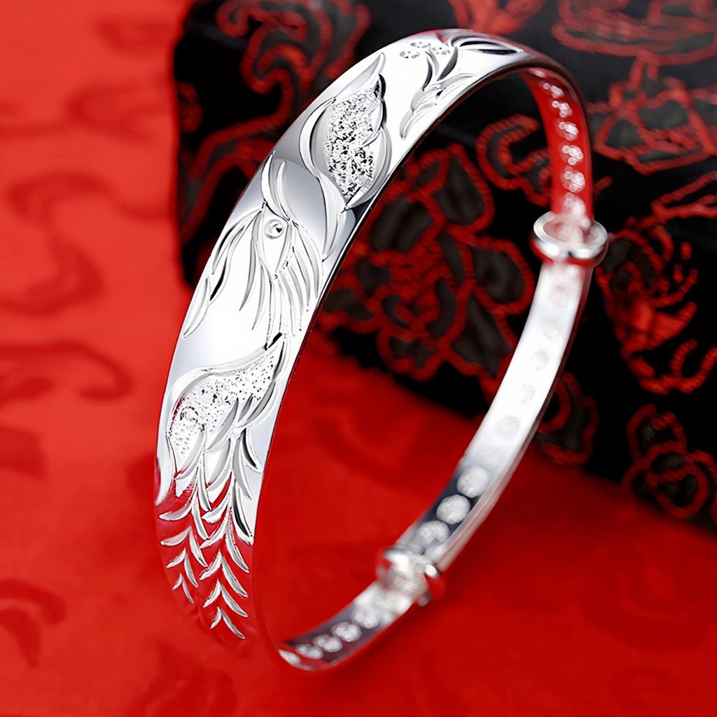 Silberschmuck Phönix fliegendes Armband Schmuck Handgeschnitztes und graviertes einzelnes Phönix-Schiebearmband