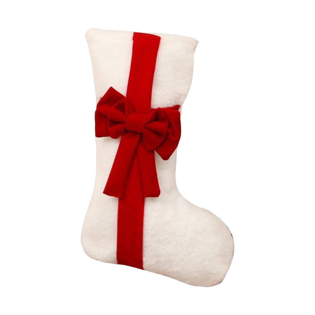 Plush Christmas Stocking with Large Bow Decorative Holiday Hanging Sock Soft Material for Seasonal Home Decoration