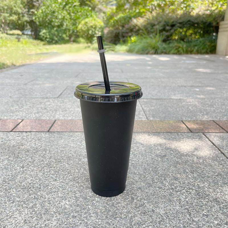 Cană cu paie, băutură, căni cu paie cu capac, pahar din plastic, sticlă de cafea mată, cană din plastic PP de calitate alimentară cu paie