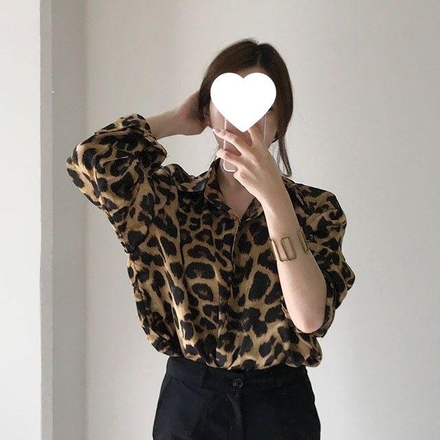 

Women s Retro Leopard Print Long Sleeve Lapel Shirt L (recommended 100-110 jin)
