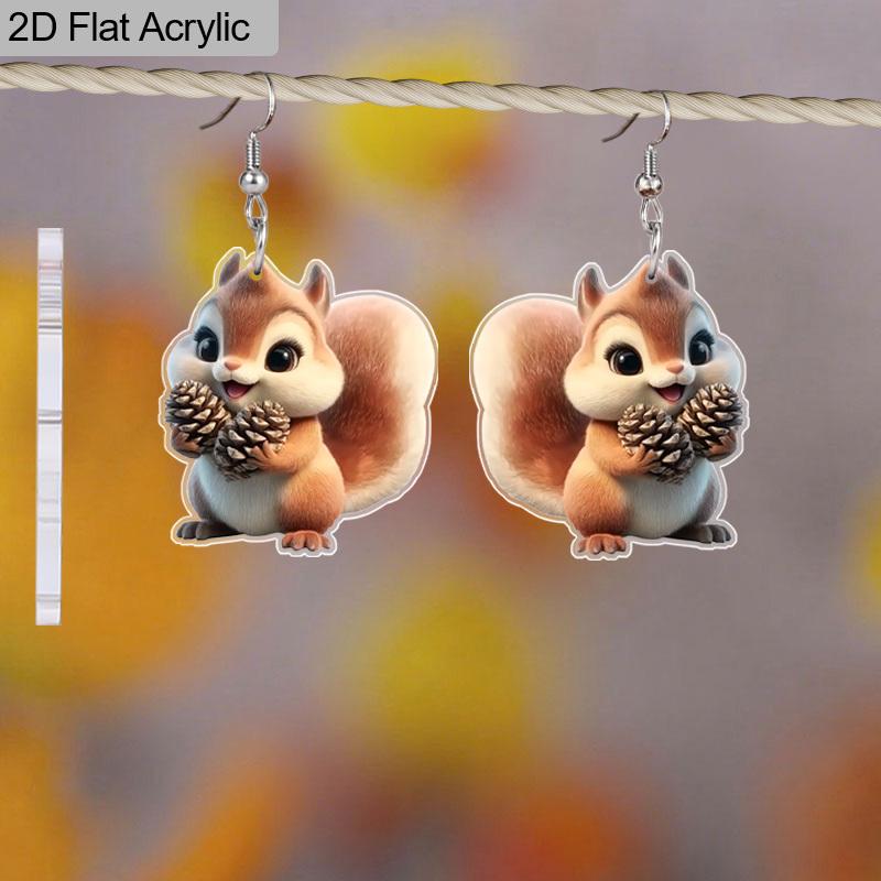 2D Flat Christmas Squirrel Earrings Acrylic Squirrel Dangle Jewelry For Women Festival Charms