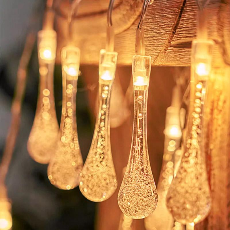LED Water Droplets String Lights Waterproof Outdoor Decoration Battery Power Garland Fairy Lights Christmas Wedding Party Garden