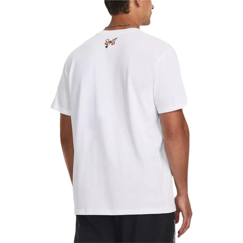 Under Armour Rose Delivery Flame Cartoon Letter Print Casual Crew Neck Short Sleeve T-Shirt Men T-Shirts White 1380916-100