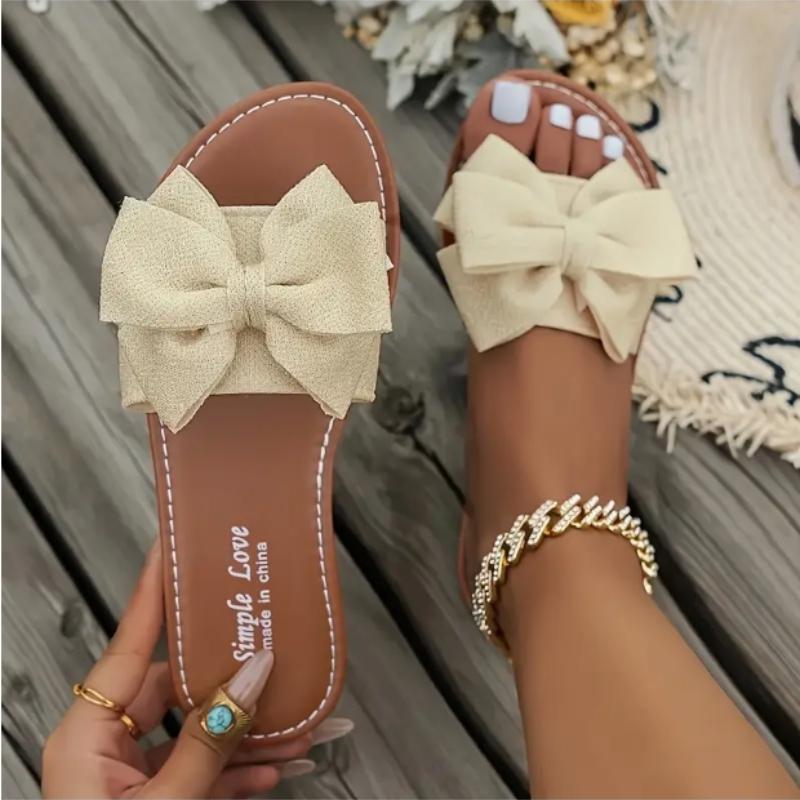 Fashion Women Slippers 2025 New summer Fashion Sandals Slides Women Summer Bow Keep Warm Shoes for Women Plus Size Flat Zapatos De Mujer