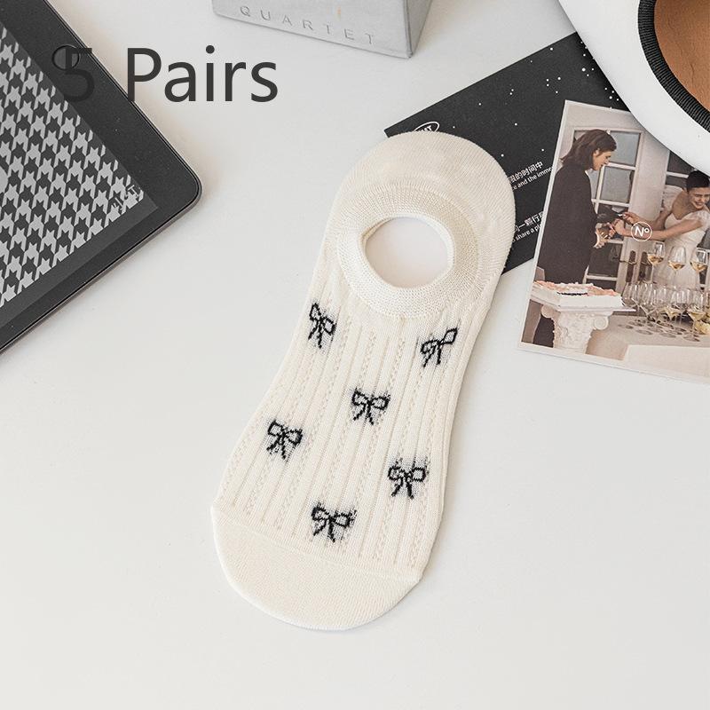 5 Paar Damen Frühling und Sommer Dünnes Netz Schleife Atmungsaktiv Flachmündig mit Niedlichen Unsichtbaren Socken