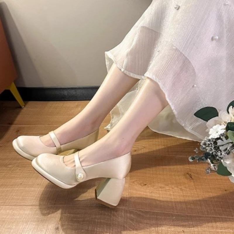 Fashion Women's Chunky Single Shoes Spring New Square Head Shallow Mouth Non-sleep Anti-slip Wear High Heel Mary Jane Shoes