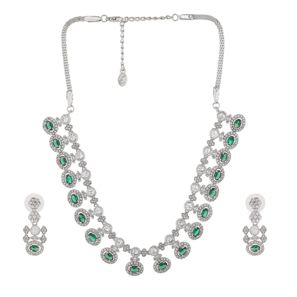 Estele Glamour Damen-Halskettenset in Grün mit rhodiniertem Zirkonia Glamour