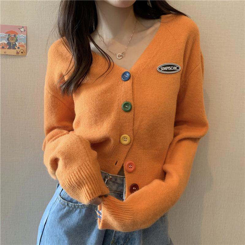 Women Sweater Cardigan Solid Korean V-neck Knitted Cardigan Lady Casual Slim Colorful Single Breasted Short Jumper Coats