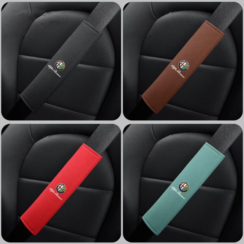 2026 Hot Sticker Suede Car Seat Belt Shoulder Cover Protection SeatBelt Pad Auto Interior For Alfa Romeo 4C 159 166 Giulia Giuli