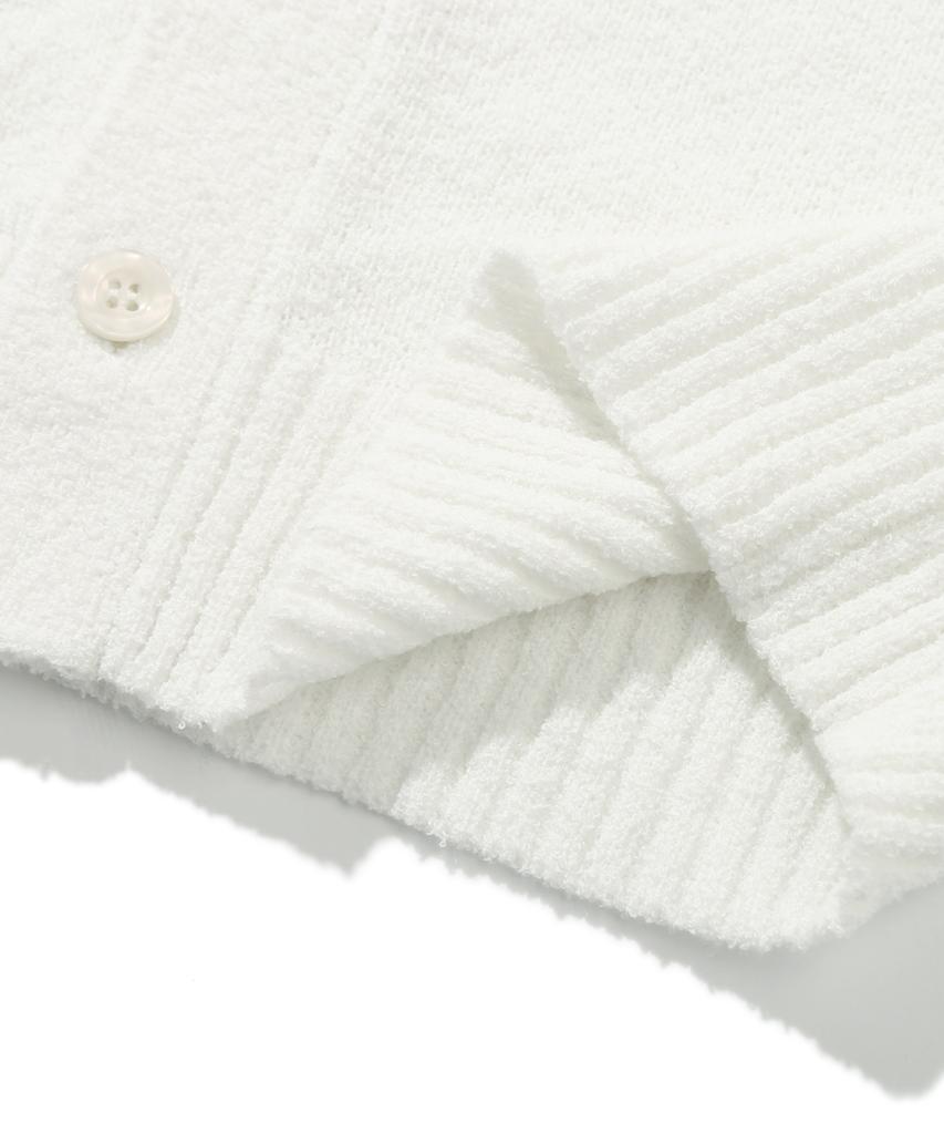 TRILLION Washable Boucle Collar Short Sleeve Knit (Cream White)