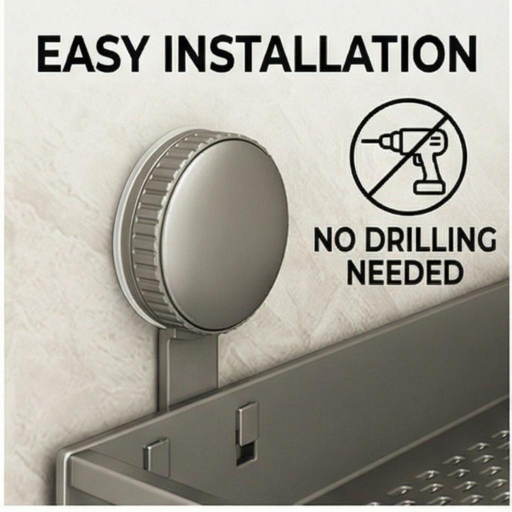 Suction Cup Storage Rack for Bathroom Washstand, Wall-Mounted, No-Drill, Toilet and Washroom Organizer