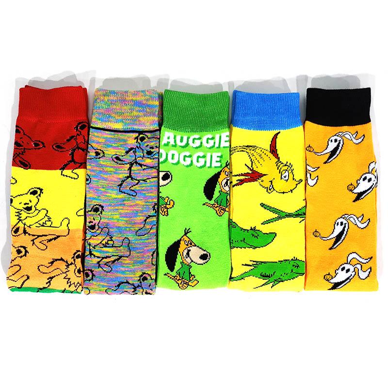 5 Pairs/Pack Men Funny Socks Casual Hip Hop Creative Cartoon Novelty Calcetines Hombre Street