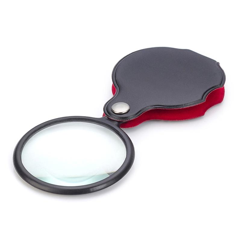 8X Mini Magnifying Glass Folding Pocket Magnifier with Rotating Protective Leather Sheath for Reading Science Jewelry
