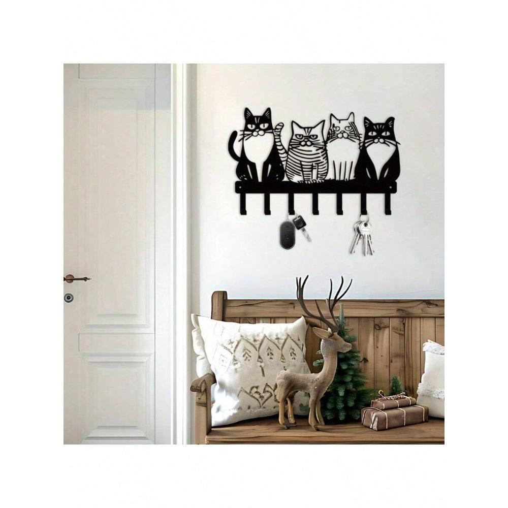Colgador de Llaves Metálico de Gato Vintage Estante Colgador de Pared para Entrada Cocina Almacenamiento