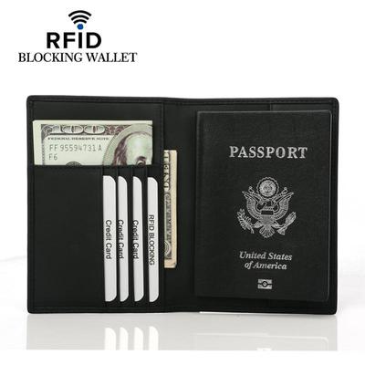 RFID Genuine Leather Passport Holder - Top Layer Cowhide Protective Cover for Men and Women