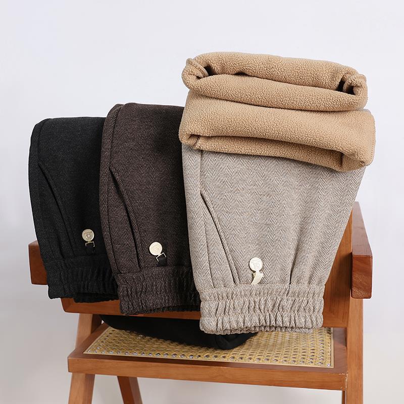 Women's High-Waisted Plus Size Woolen Pants – Warm, Elastic, Fashionable for Autumn & Winter