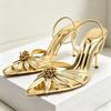 Gold Flower Designer Backless Women's Sandals Summer Novelty Sexy Pointed Toe Pumps Heels Women Luxury Banquet Party Shoes