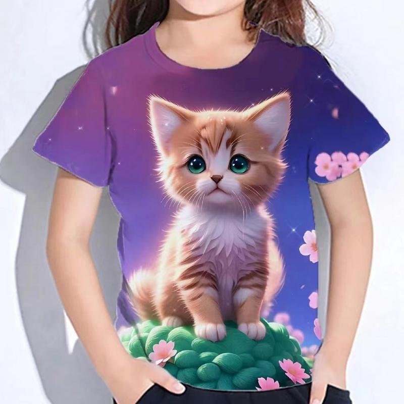 Søt kortermet skjorte tegneserieprint jenter barn myke komfortable t-skjorter jenter