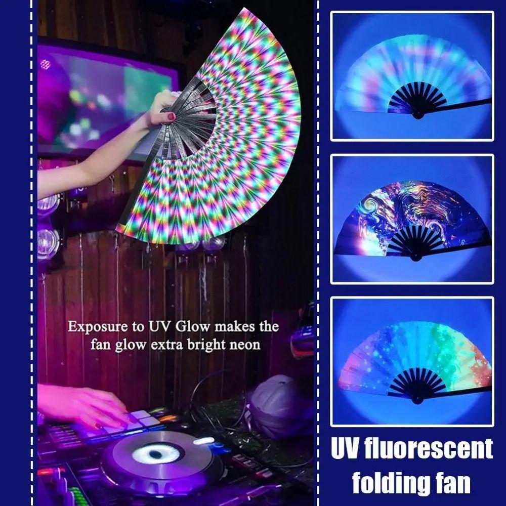 Colorful Foldable Handheld Rave Fan Folding Rainbow Folding Fan Large Folded Hand Fan Decoration