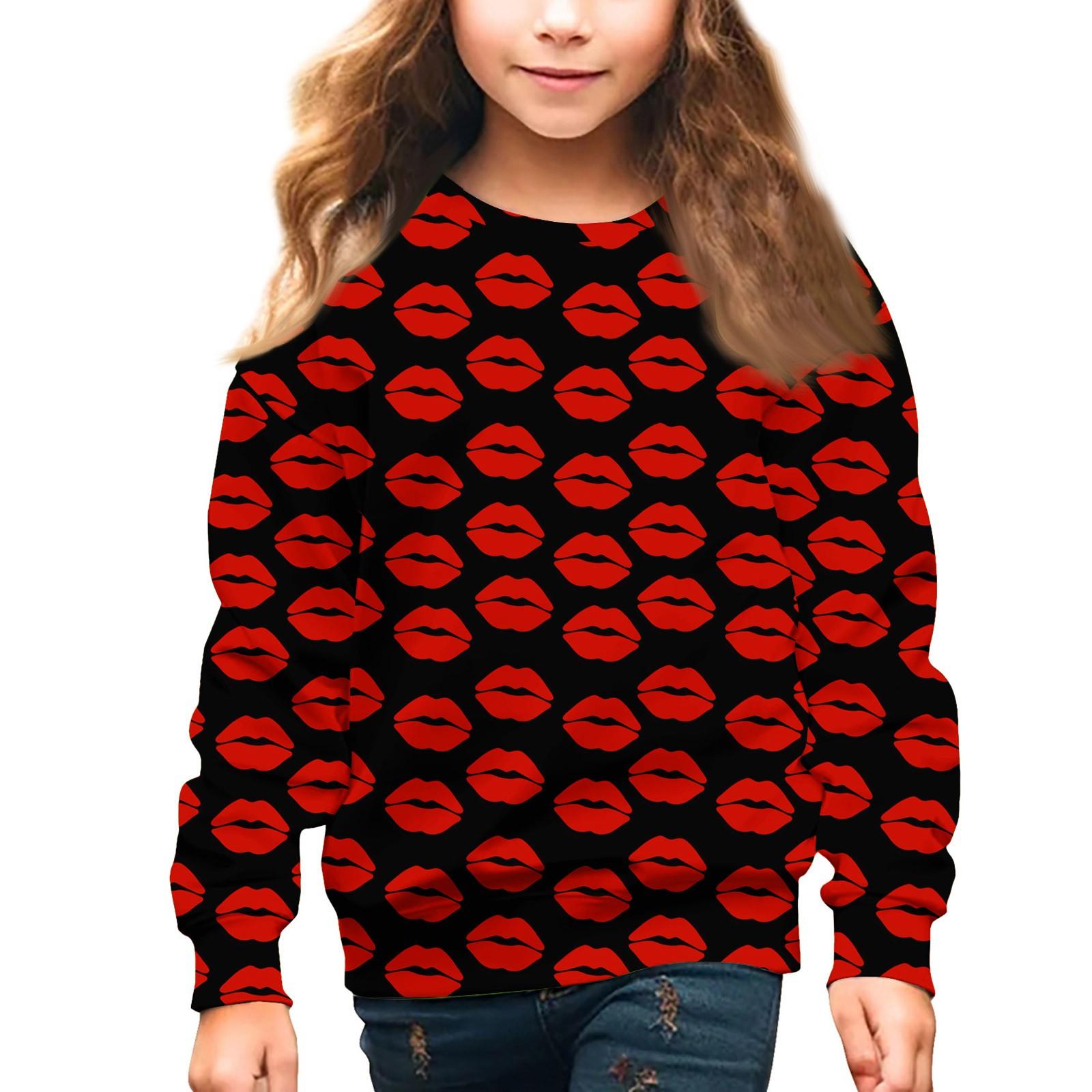 

Девочки Круглый вырез Пуловеры для детей День святого Валентина Печатные топы 110 винный