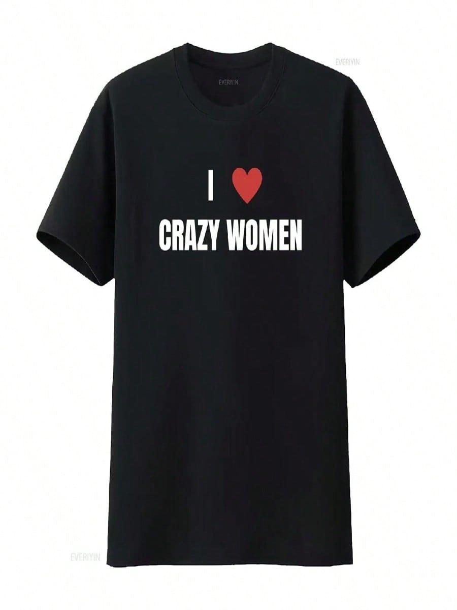 I Love Crazy  T Shirt Lover HearT Y2k Gen Z Humor Funny Vintage Washed Unisex Streetwear Homme Fashion Slightly S разноцветный