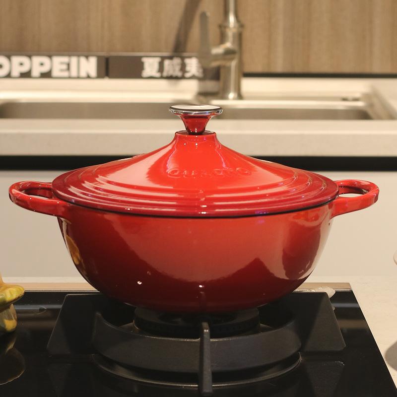 26cm Enameled Cast Iron Dutch Oven With Lid 4L Saucepan Heavy Soup Pot Casserole Dish Kitchen Utensil Cast Iron Braised Pot