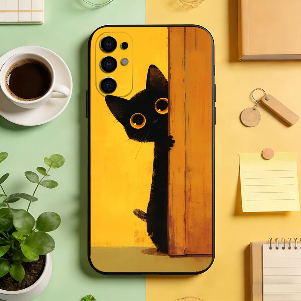 

Cute Cartoon Cat & Duck Aesthetic Phone Case For Samsung S25,S24,S21,S22,S23,S30,Ultra,S20,Plus,Fe,Soft Silicone Black Cover Samsung S24Plus