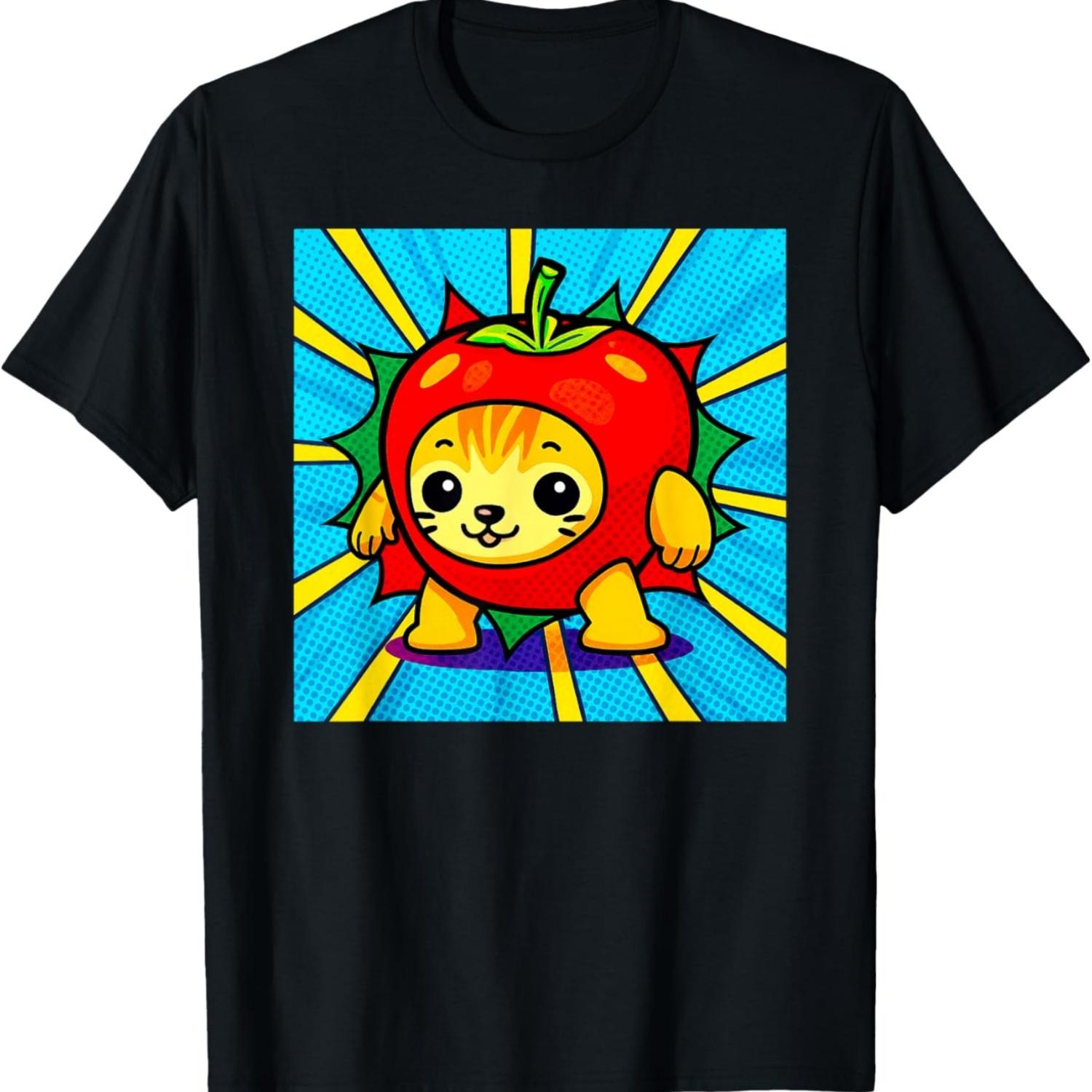 Cute Apple Cat Happy AppleCat Meme Kitty Cat Lovers Meme T-Shirt S чёрный