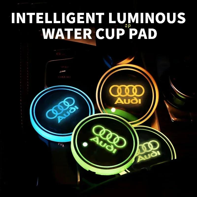 2pcs Luminous Car Logo Water Cup Coaster 7 Color For tt A4 B5 B6 B7 8P 8V 8L A5 C7 4F A8 Q2 Q7 Q8 A3 RS3 RS4 RS5 RS6 TT 4L R8