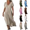 2026 Cotton Linen Midi Dress Women Loose V-Neck A-Line Sleeveless Elegant Casual Long Office Travel Beach
