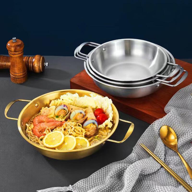 GOWKE Double Handle Stainless Steel Korean Ramen Pot