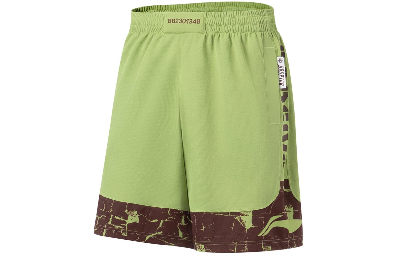 Li Ning Badfive Casual Shorts Men s Moss Green Earth Umber All Over Print AAPT011-3 M