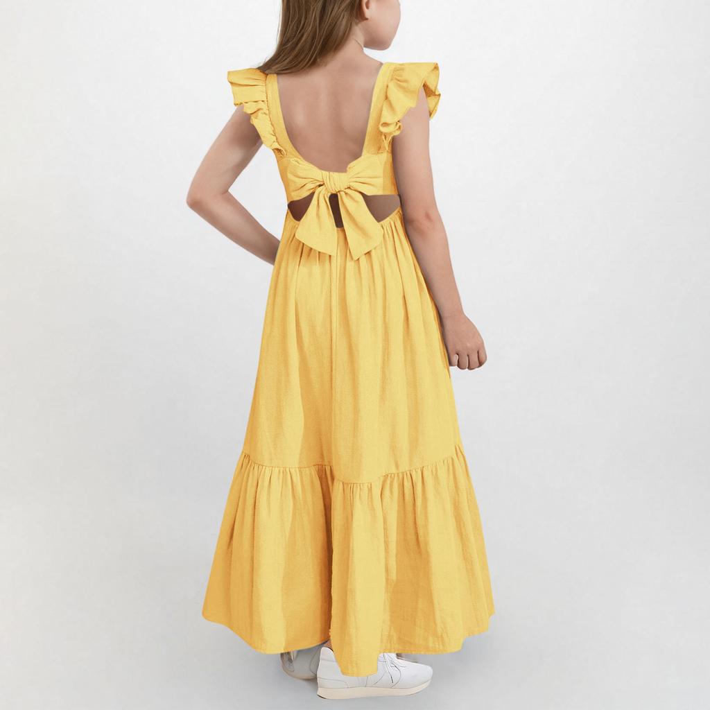 Girls' Square Neck Dress - Sweet Backless Sundress