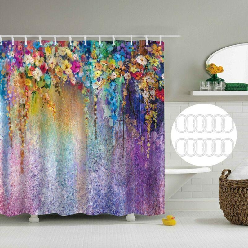 Waterproof Printed 3d Purple Flowers Waterproof Shower Curtains With Set Hooks
