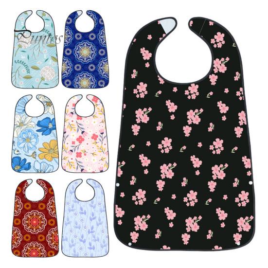 Washable Clothing Protector Adult Bib, Waterproof Easy Clean Feeding with Floral Elderly Mealtime Bib Printed, Protector, for Seniors Dining