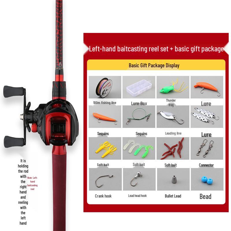 Red ML Power Long Cast Baitcasting & Spinning Rod Set with Integrated Handle