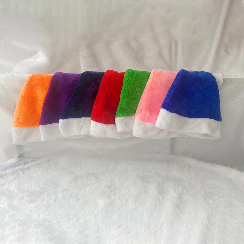 Seven-Color Plush Santa Hat Christmas Decor: Red, Blue, Purple, Coffee, Yellow, Pink, Green