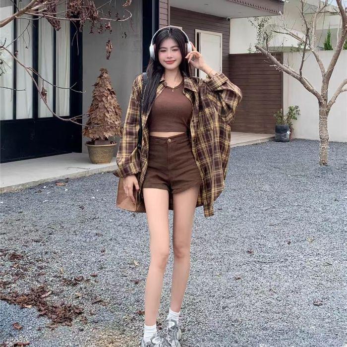 

Women s Retro Plaid Shirt Cardigan – Loose Fit, Long Sleeve, All-Season Wear Small кавовий