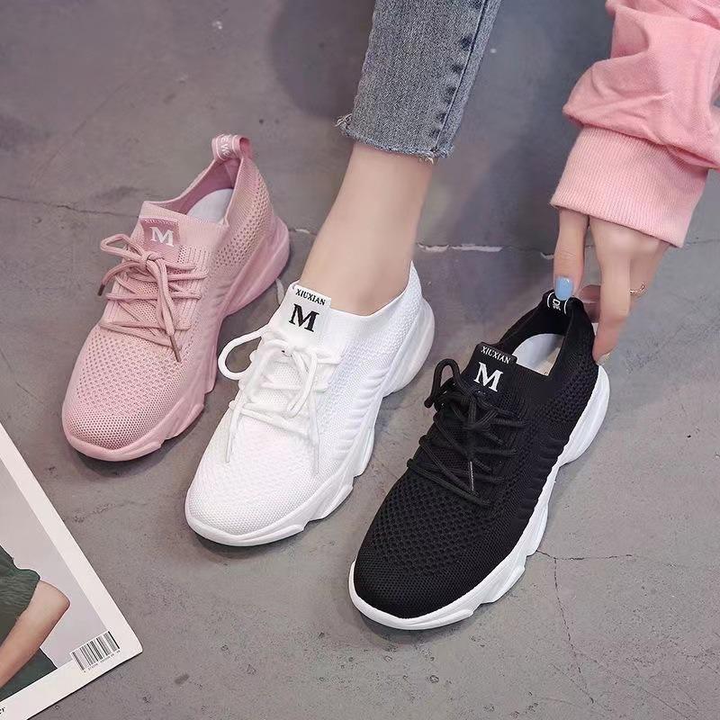 Spring and autumn new women's sports shoes fly-woven mesh casual shoes hollow thin white shoes women