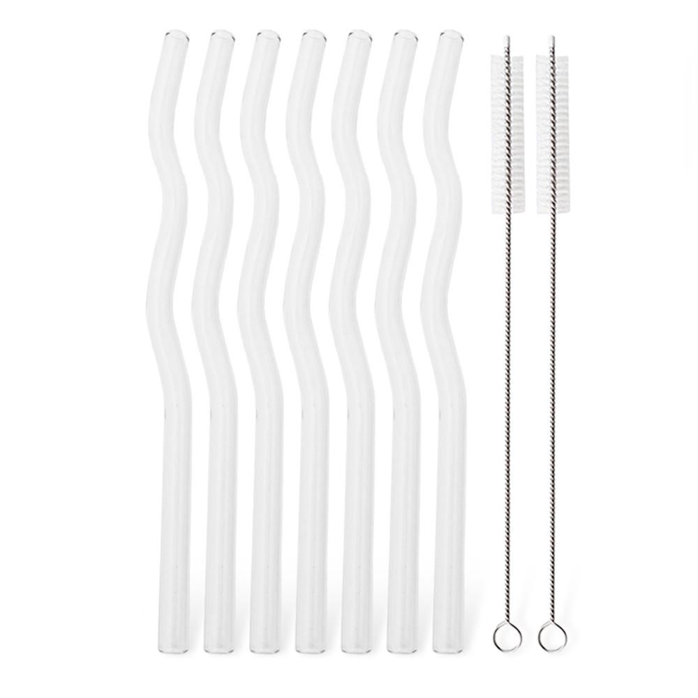 

9Pcs High Borosilicate Glass Straw Set Wavy Reusable Drinking Straw for Smoothies Cocktails Bar Accessories Straws with Brush прозрачный